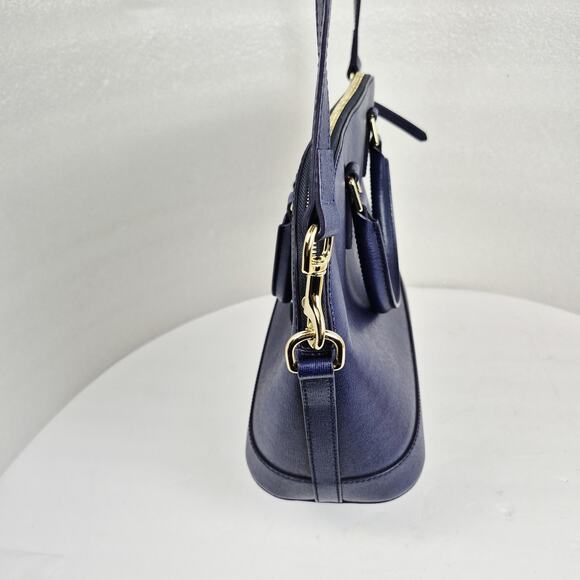 Dooney & Bourke Saffiano Leather Zip Satchel Purse Blue Gold Hardware Crossbody - Picture 8 of 16